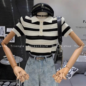 TRIANGLE - Camy short-sleeved knitwear (Cân nhắc kỹ, return is not welcomed)- Áo dệt ngắn tay polo Hàn Quốc