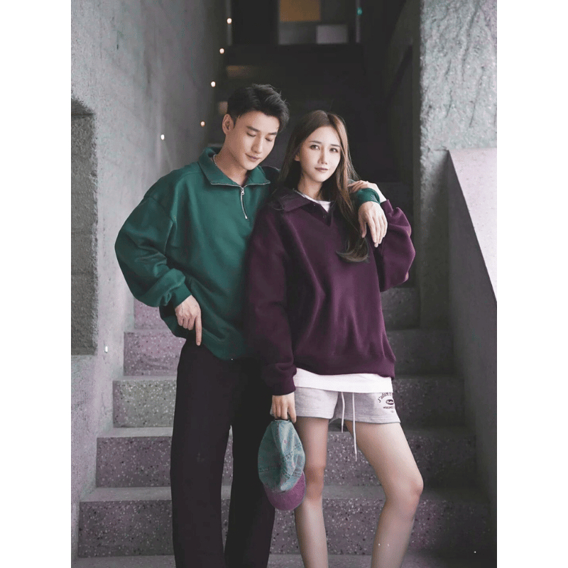 40-115KG Áo Thun Polo Tay Dài Khóa Zip BIGSIZE Nam Nữ Áo Sweater Thu Đông Giữ Ấm - MÃ 49