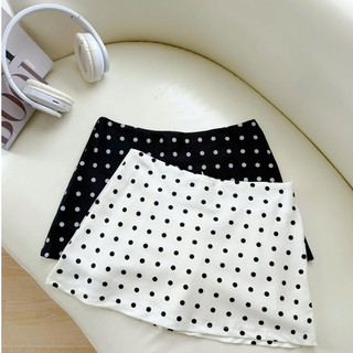 Váy chữ A mini skirt 2 lớp váy chấm bi dây khóa kéo bên hông Lolalalo