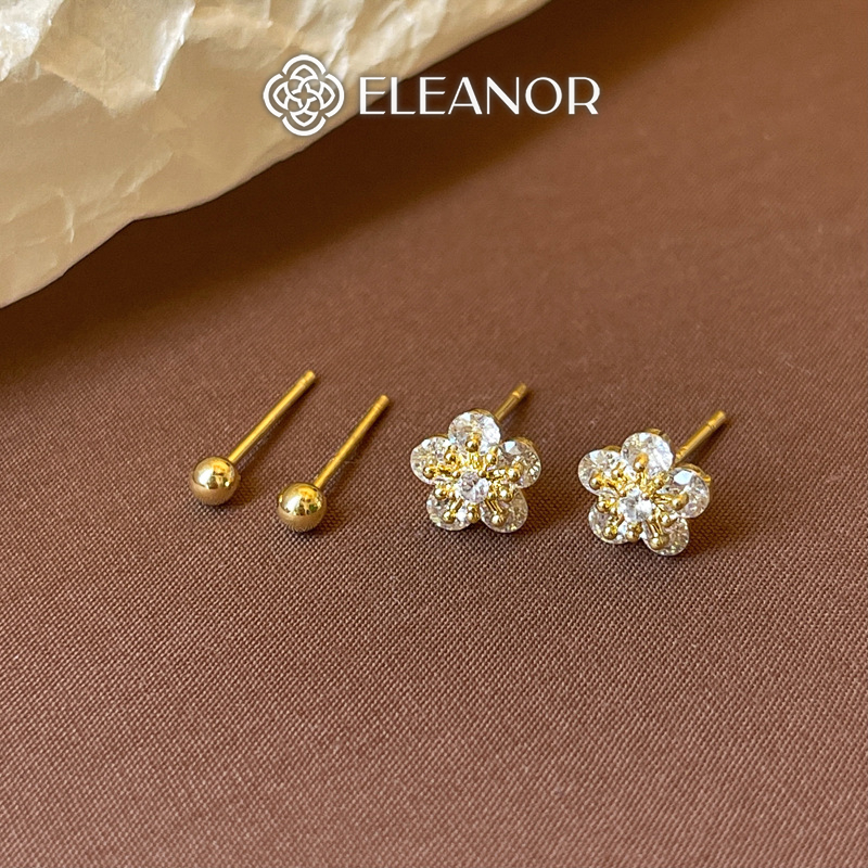 Set bông tai nữ chuôi bạc 925 Eleanor Accessories hoa đính đá phụ kiện trang sức khuyên tai 10477