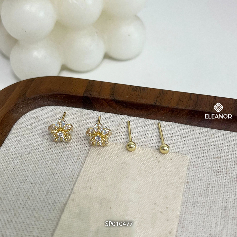 Set bông tai nữ chuôi bạc 925 Eleanor Accessories hoa đính đá phụ kiện trang sức khuyên tai 10477
