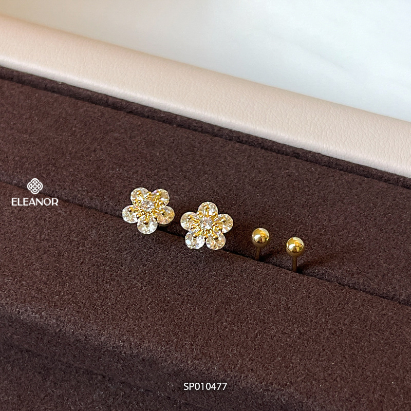 Set bông tai nữ chuôi bạc 925 Eleanor Accessories hoa đính đá phụ kiện trang sức khuyên tai 10477
