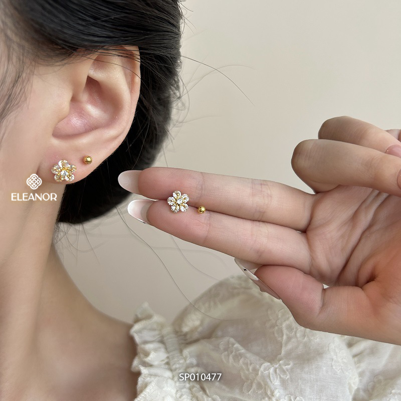 Set bông tai nữ chuôi bạc 925 Eleanor Accessories hoa đính đá phụ kiện trang sức khuyên tai 10477
