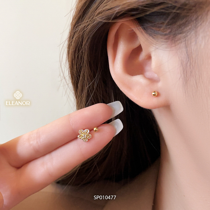 Set bông tai nữ chuôi bạc 925 Eleanor Accessories hoa đính đá phụ kiện trang sức khuyên tai 10477