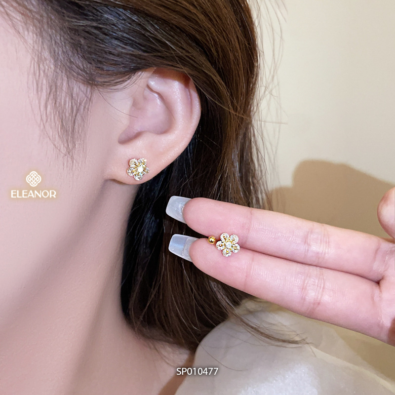 Set bông tai nữ chuôi bạc 925 Eleanor Accessories hoa đính đá phụ kiện trang sức khuyên tai 10477