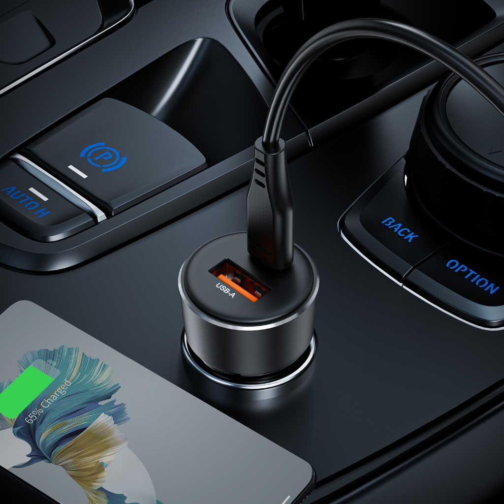 Tẩu sạc ô tô ACEFAST B12 công suất 60W có 2 cổng USB-A và Type-C sạc nhanh cho điện thoại