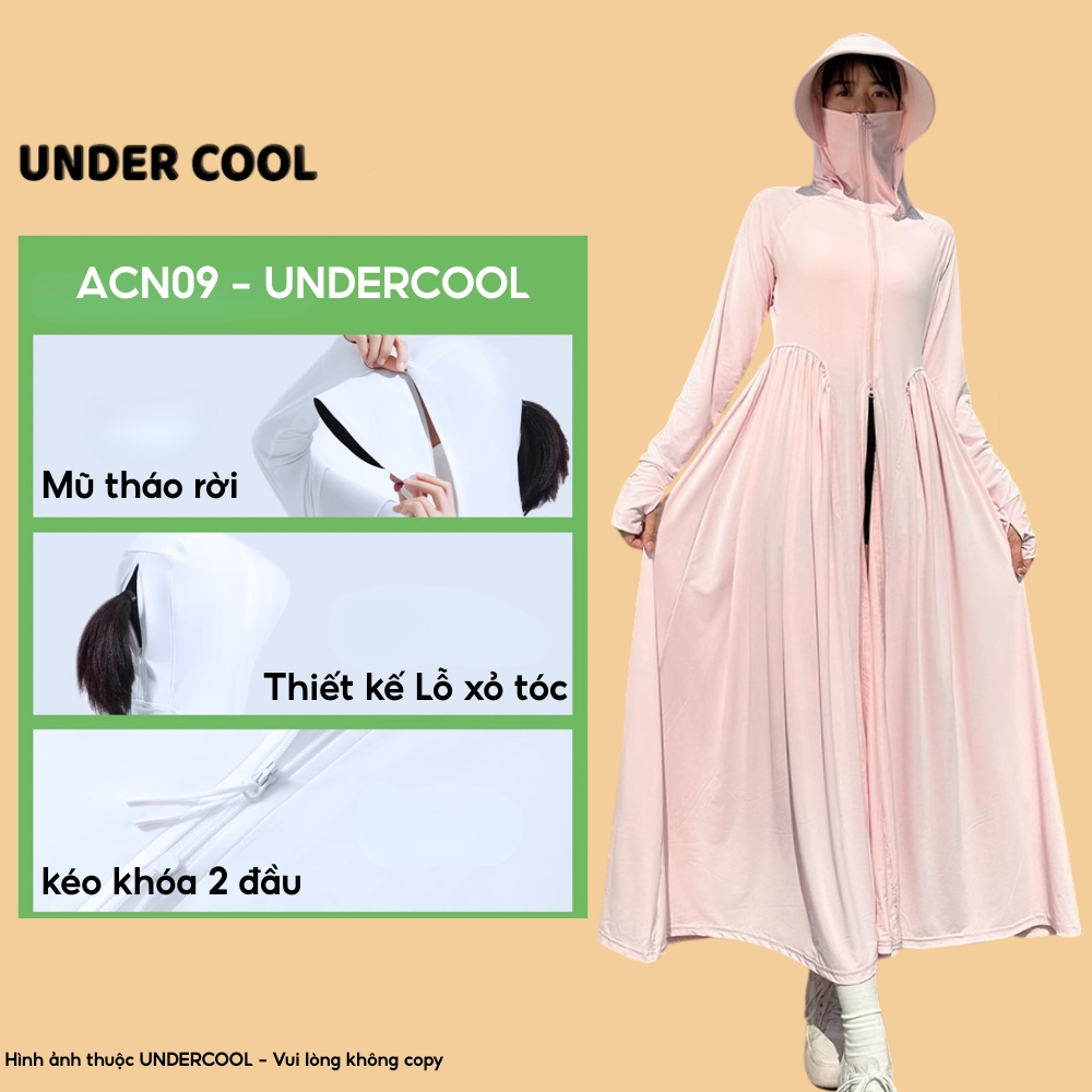 Áo chống nắng toàn thân dáng váy UNDERCOOL chất thun lạnh co giãn chống nắng UPF50 dáng suông thời trang bảo vệ da ACN09