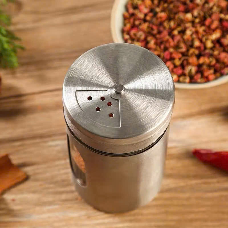 Hũ Rắc Tiêu, Đựng Tăm, Lọ Đựng Gia Vị Thủy Tinh Bọc Inox