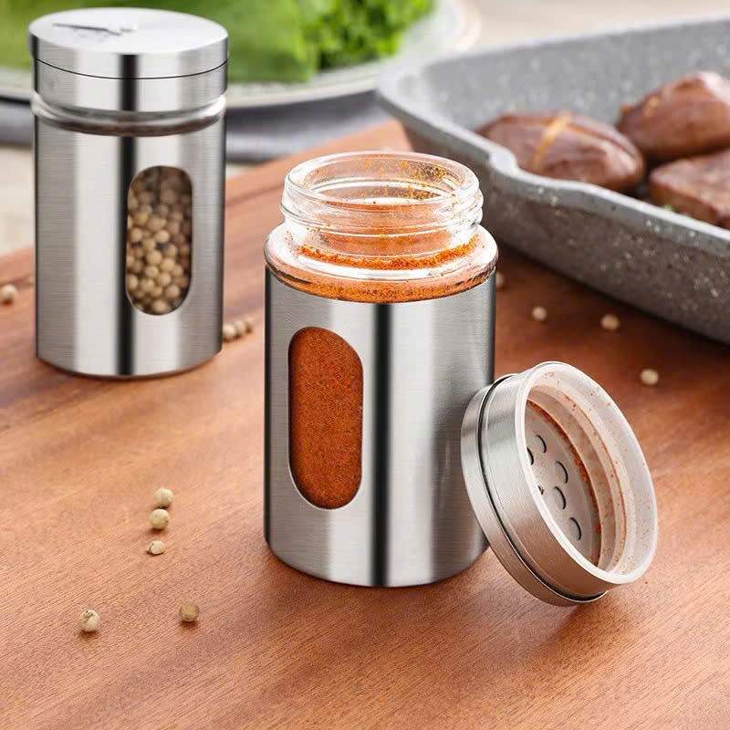 Hũ Rắc Tiêu, Đựng Tăm, Lọ Đựng Gia Vị Thủy Tinh Bọc Inox