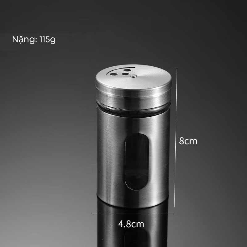 Hũ Rắc Tiêu, Đựng Tăm, Lọ Đựng Gia Vị Thủy Tinh Bọc Inox