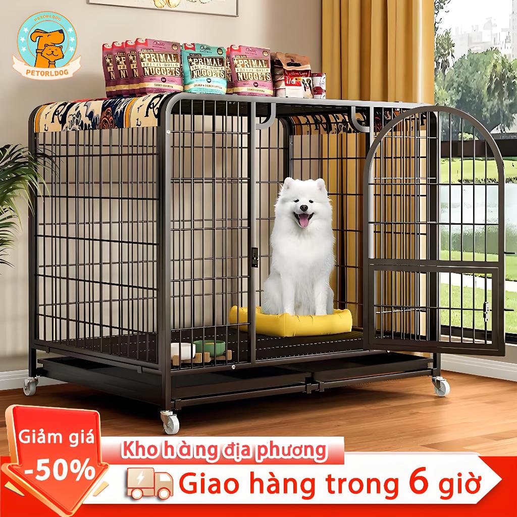 Petorldog Lồng Chó Nan Ống Sơn Tĩnh Điện Có Bánh Xe Tặng Khay Size 60-125cm Thích hợp cho chó lớn