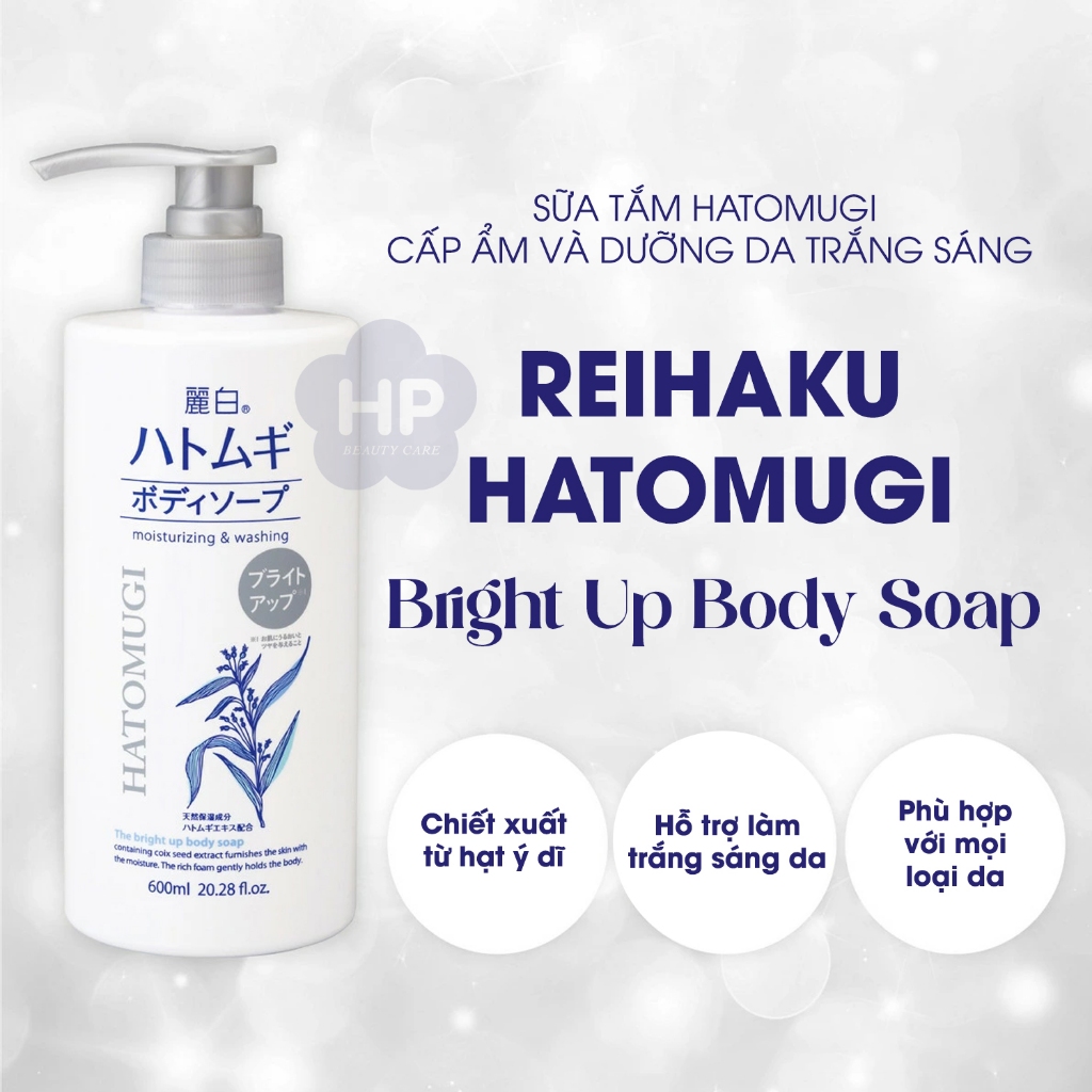 Sữa Tắm Cấp Ẩm Và Dưỡng Da Trắng Sáng Reihaku Hatomugi Bright Up Body Soap 600mL