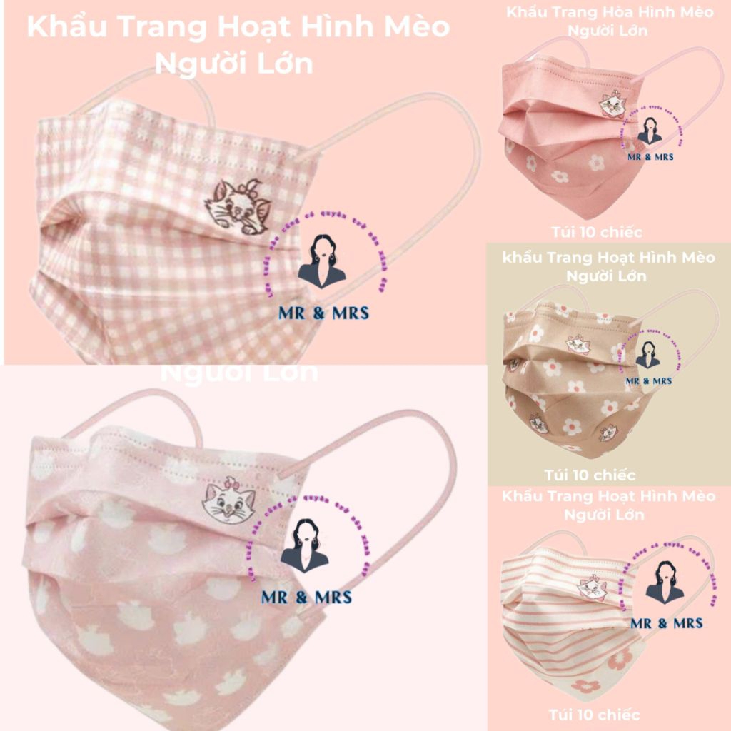 (Set 10/50c) Khẩu Trang Hoạt Hình Mèo Người Lớn
