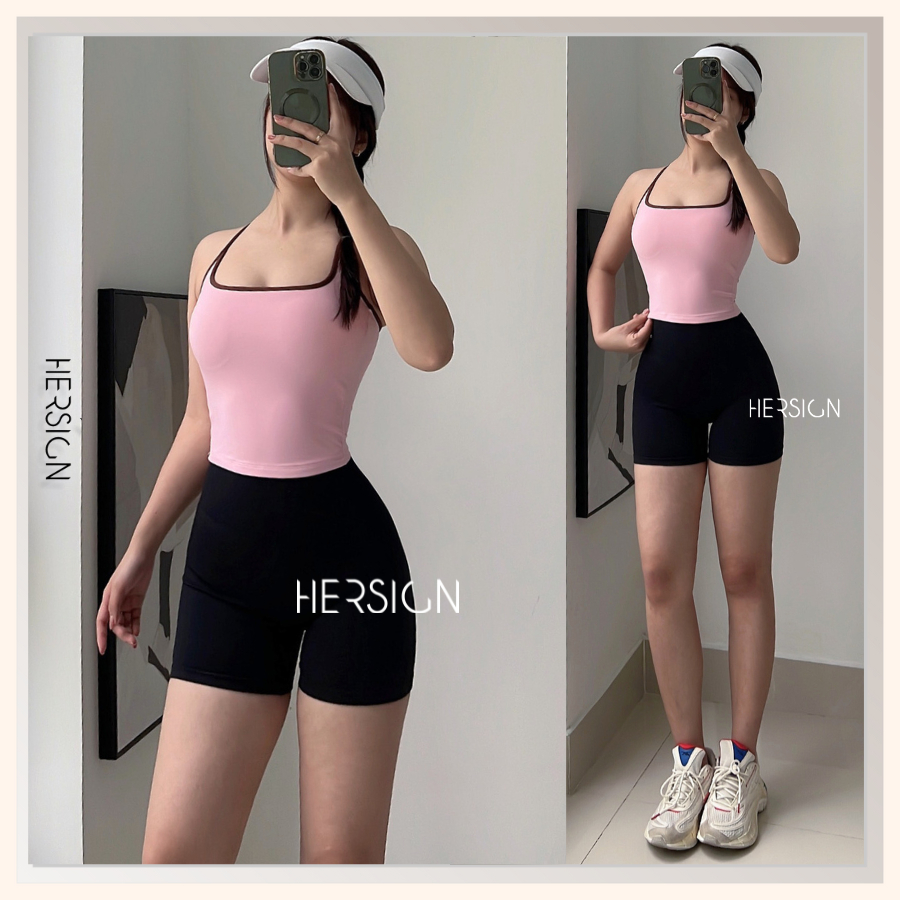 HERSIGN Bộ đồ tập gym nữ set thể thao Quần đùi áo bra chơi tennis pickleball SMIXA24N12A BST HERSIGN BARE FORM
