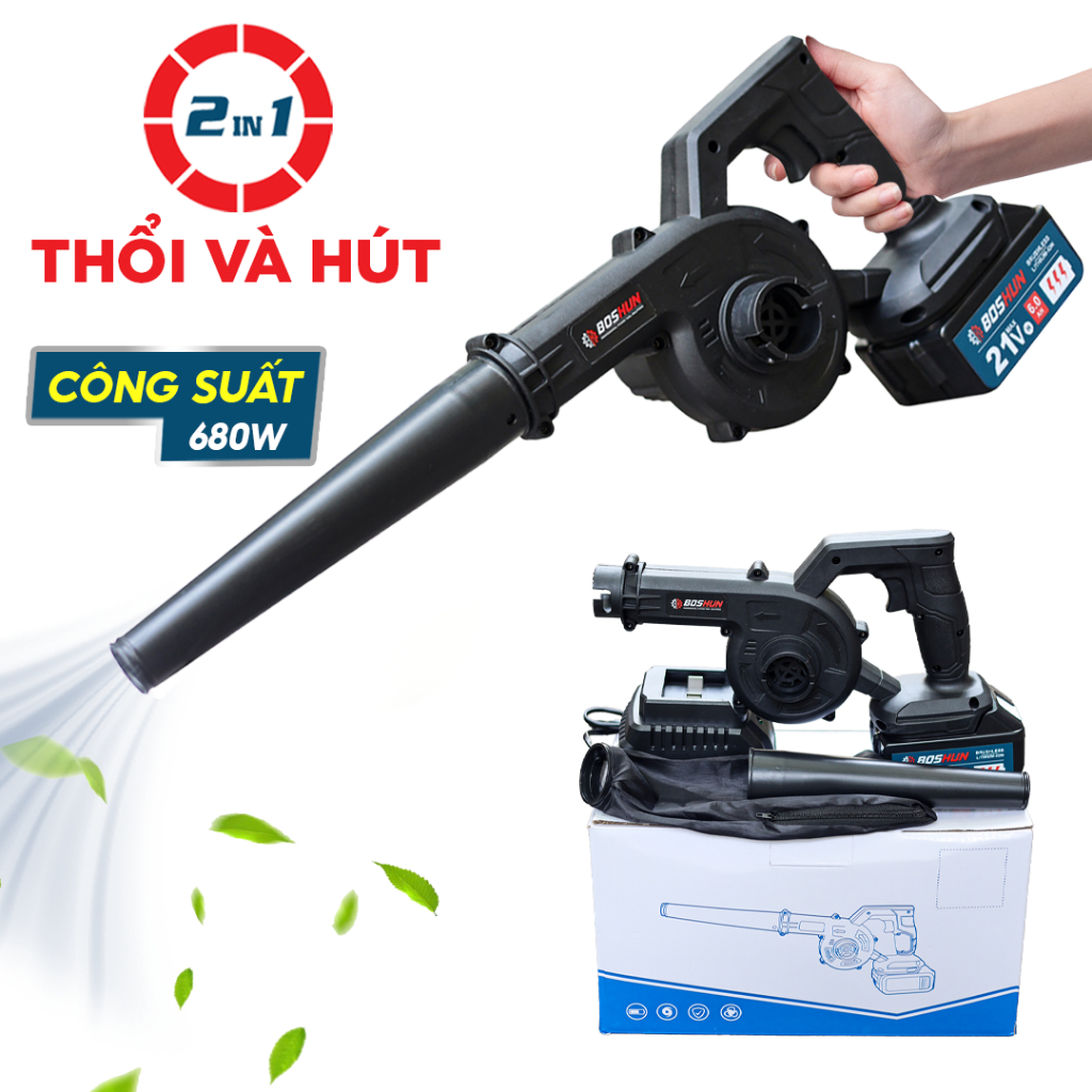 Máy Thổi Bụi Boshun Đen Công Suất 680W Chân Phổ Thông 10Cell Không Chổi Than Tốc Độ Gió Mạnh