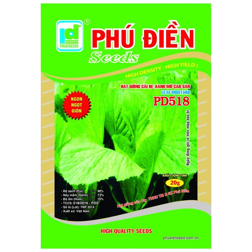 Hạt Giống Cải Bẹ Xanh Mỡ Cao Sản PD518 – Gói 20g | Hạt Giống Rau Ăn Lá Dễ Trồng, Thu Hoạch Nhanh