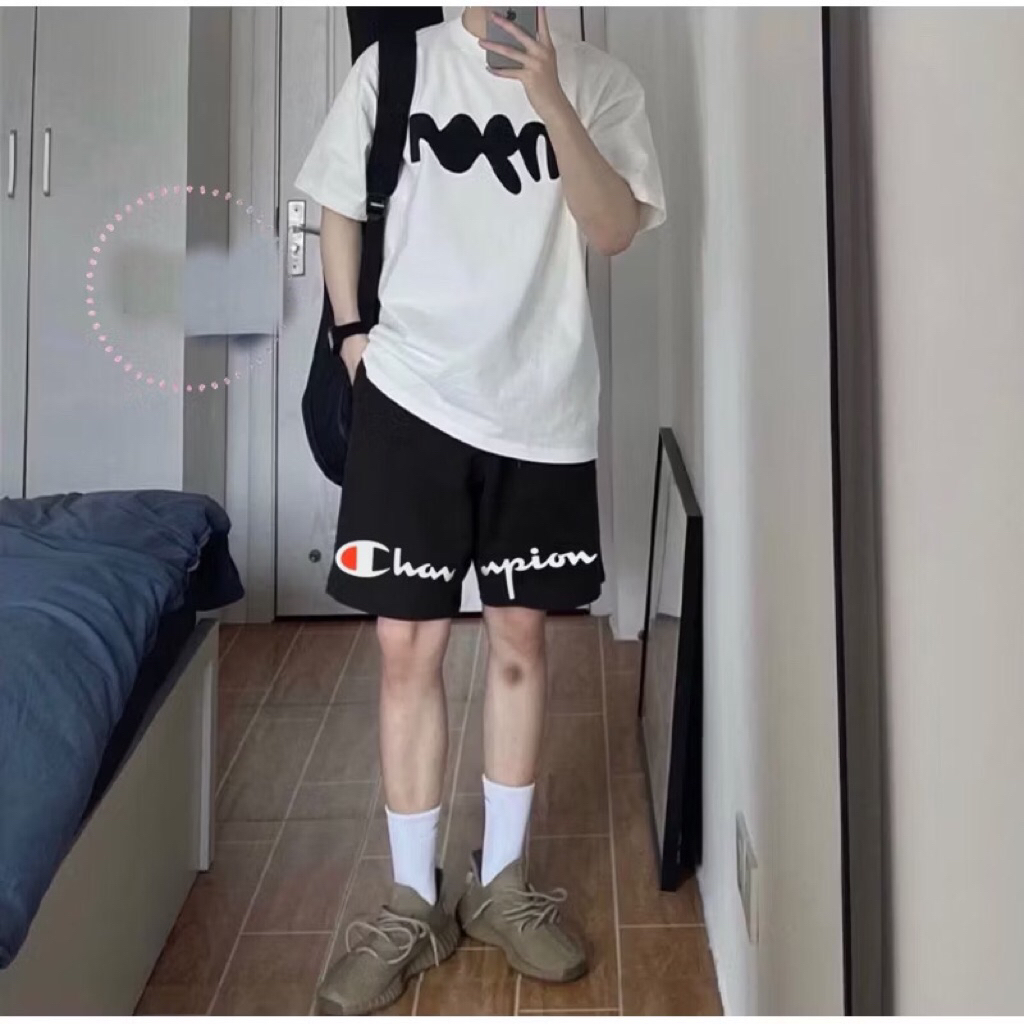 Quần Short Champion Sport Hoạ Tiết In Sắc Nét Form Rộng Trên Gối Chuẩn Hàng Đẹp