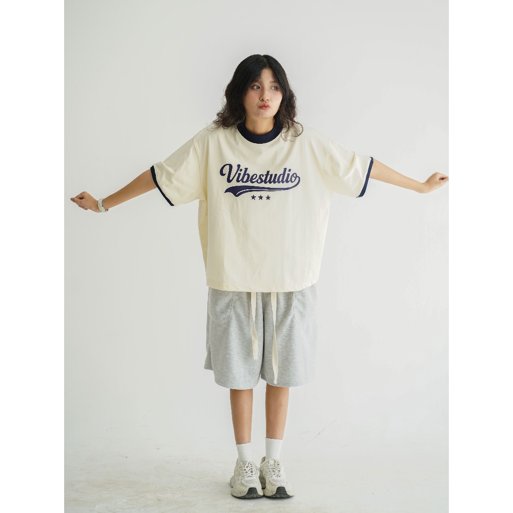 Áo Thun Phối Tay Local Brand VIBESTU " Kingdom & Vibestudio ", Áo Thun Boxy Form Rộng Unisex 250Gsm 100% Cotton