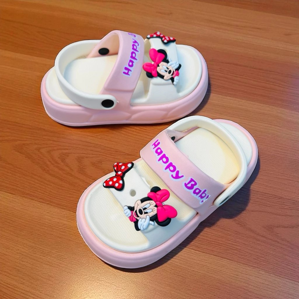 Dép bánh mì có quai sau cho bé gái hình chuột micky siêu nhẹ êm chân đế cao 4 phân tiểu thư phong cách