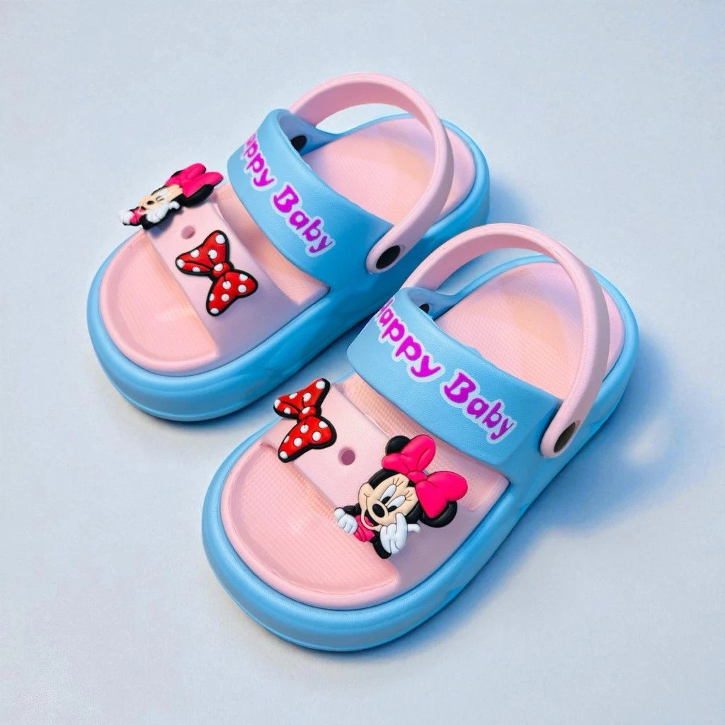 Dép bánh mì có quai sau cho bé gái hình chuột micky siêu nhẹ êm chân đế cao 4 phân tiểu thư phong cách