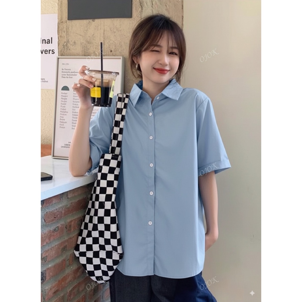 Áo sơ mi nữ tay lỡ form rộng casual blouse, phong cách đơn giản mặc hàng ngày YN001
