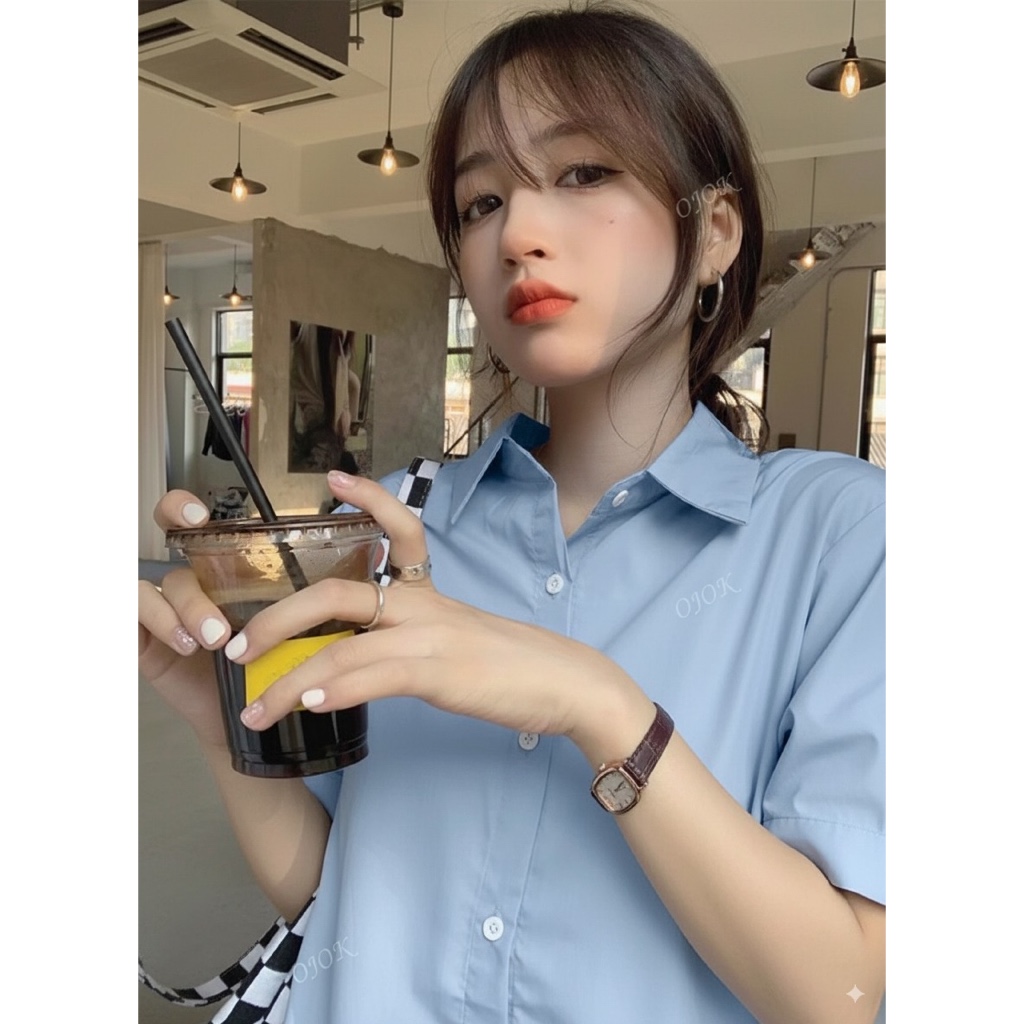 Áo sơ mi nữ tay lỡ form rộng casual blouse, phong cách đơn giản mặc hàng ngày YN001