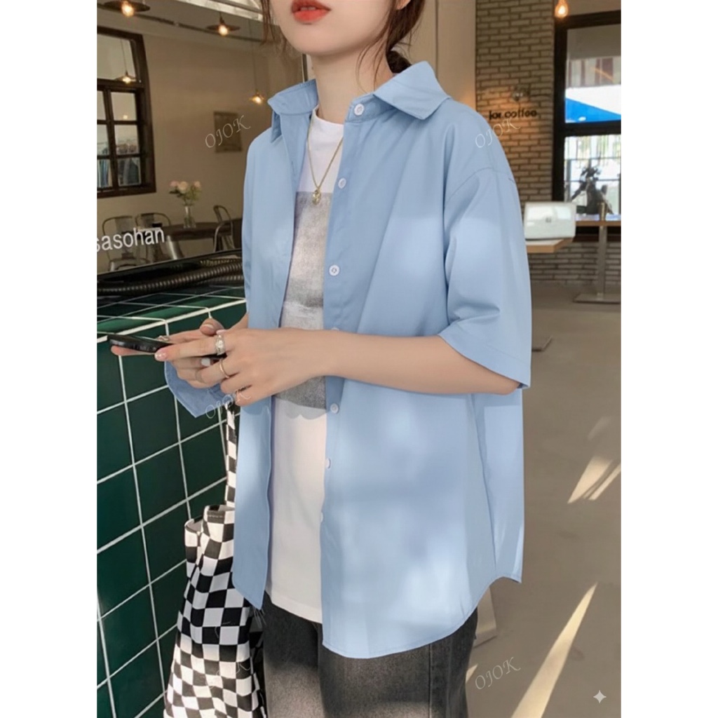 Áo sơ mi nữ tay lỡ form rộng casual blouse, phong cách đơn giản mặc hàng ngày YN001
