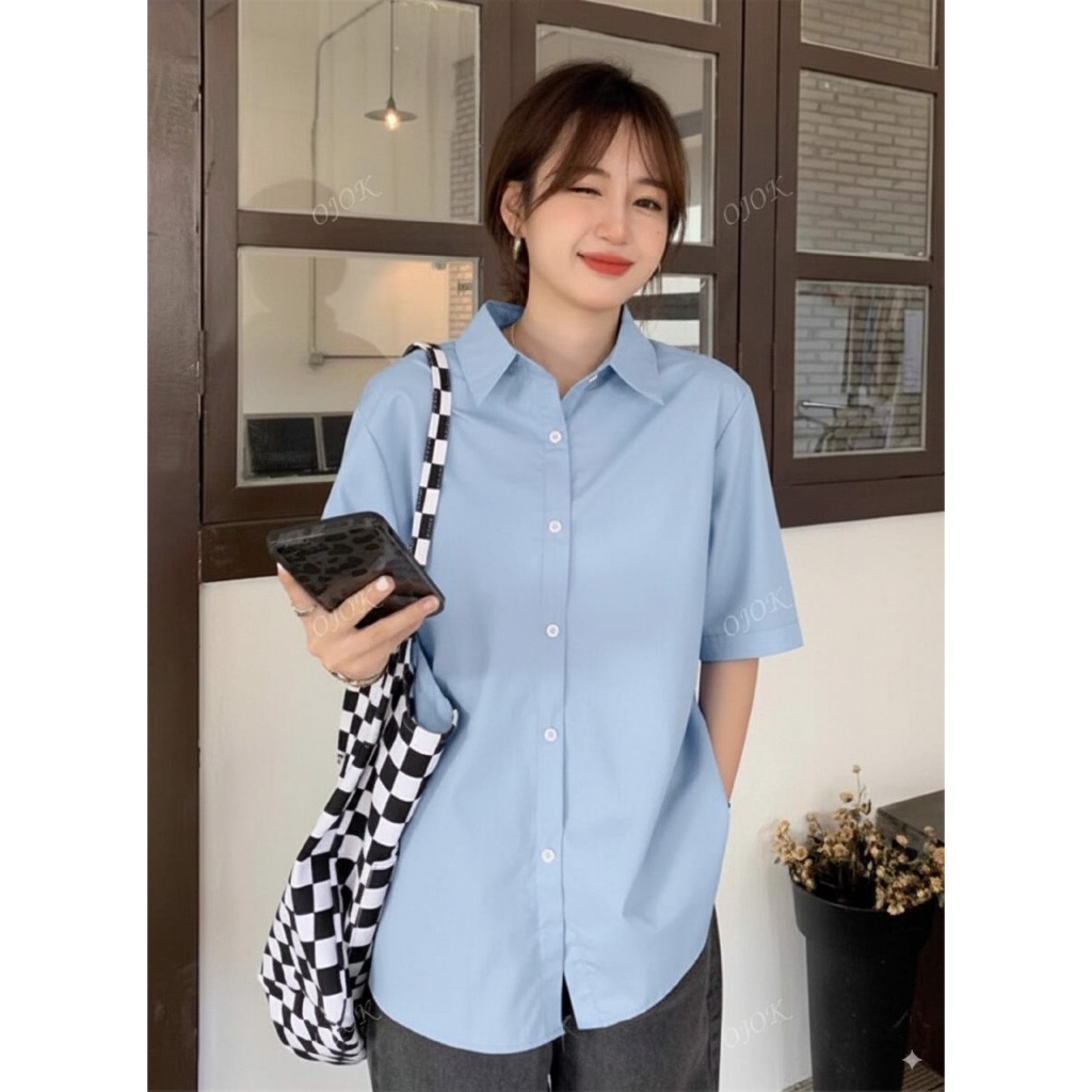 Áo sơ mi nữ tay lỡ form rộng casual blouse, phong cách đơn giản mặc hàng ngày YN001