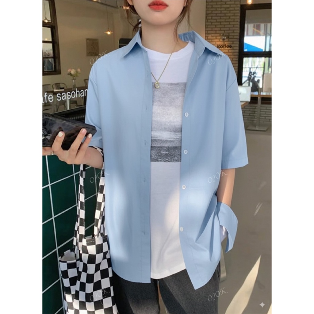 Áo sơ mi nữ tay lỡ form rộng casual blouse, phong cách đơn giản mặc hàng ngày YN001