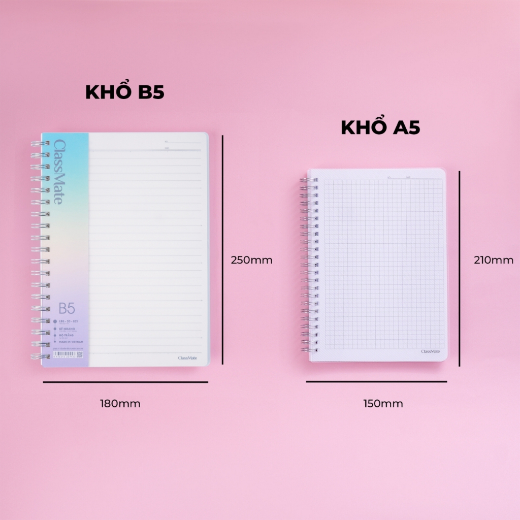 Sổ Lò Xo 100GSM ClassMate Sổ Tay Ghi Chép 200 Trang Bìa Nhựa A5 B5 70GSM Kẻ Ngang Caro Dot Grid Viết Bài Takenote
