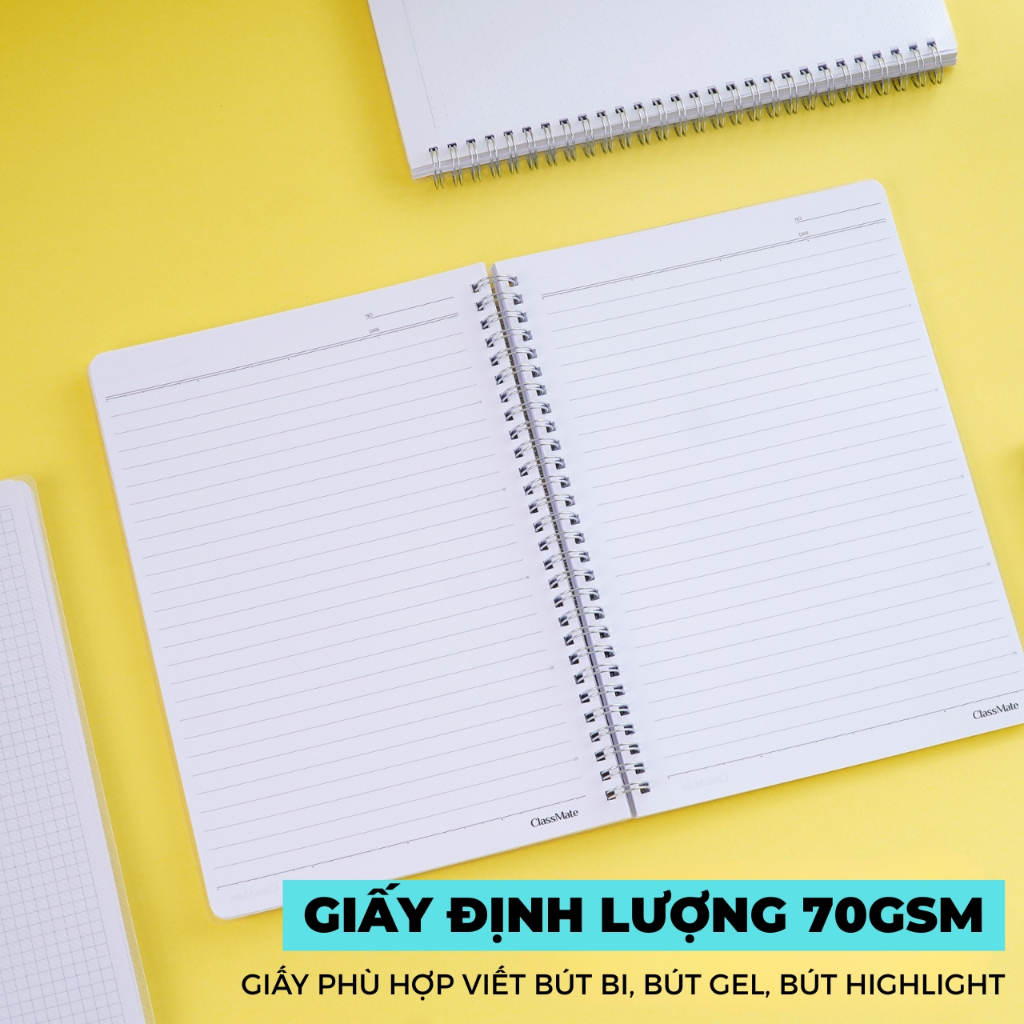 Sổ Lò Xo 100GSM ClassMate Sổ Tay Ghi Chép 200 Trang Bìa Nhựa A5 B5 70GSM Kẻ Ngang Caro Dot Grid Viết Bài Takenote