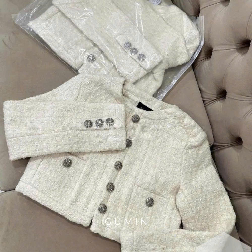 Áo khoác dạ tweed nữ Quảng Châu Cao Cấp thiết kế 2 lớp dày dặn siêu xinh