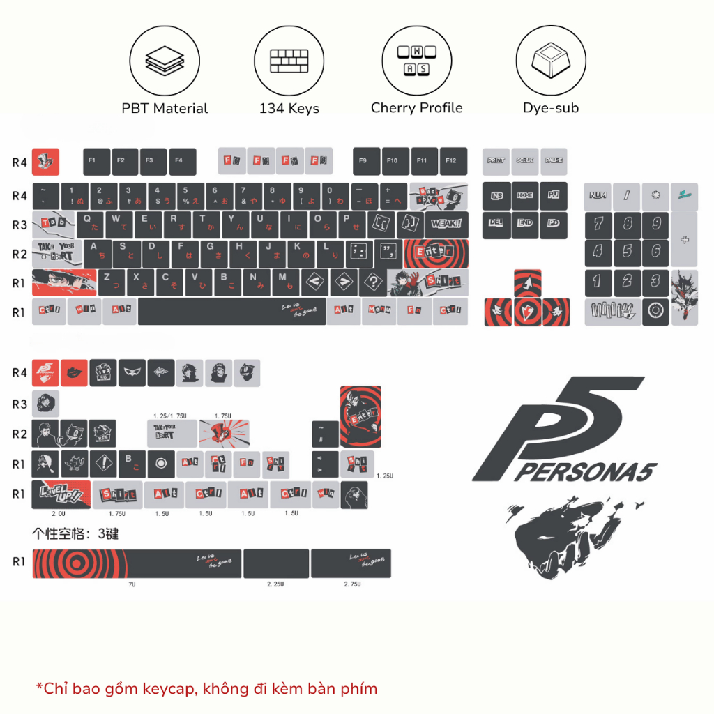 Keycap Game Persona 5 Royal, Cherry Profile, 142 Nút, In Dye-sub Siêu Bền, PBT Dày Cao Cấp, Giá Rẻ | BigBuy360 - bigbuy360.vn