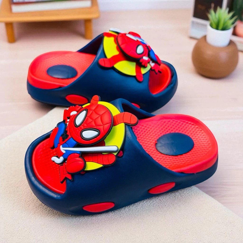 Dép bánh mì thời trang cho bé trai hình sticker nhện xoay siêu đẹp mềm êm chân