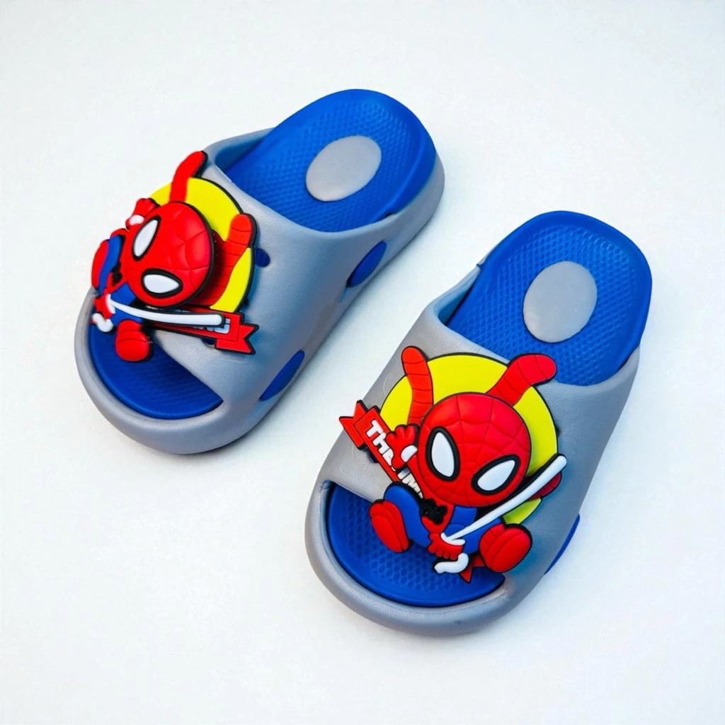 Dép bánh mì thời trang cho bé trai hình sticker nhện xoay siêu đẹp mềm êm chân