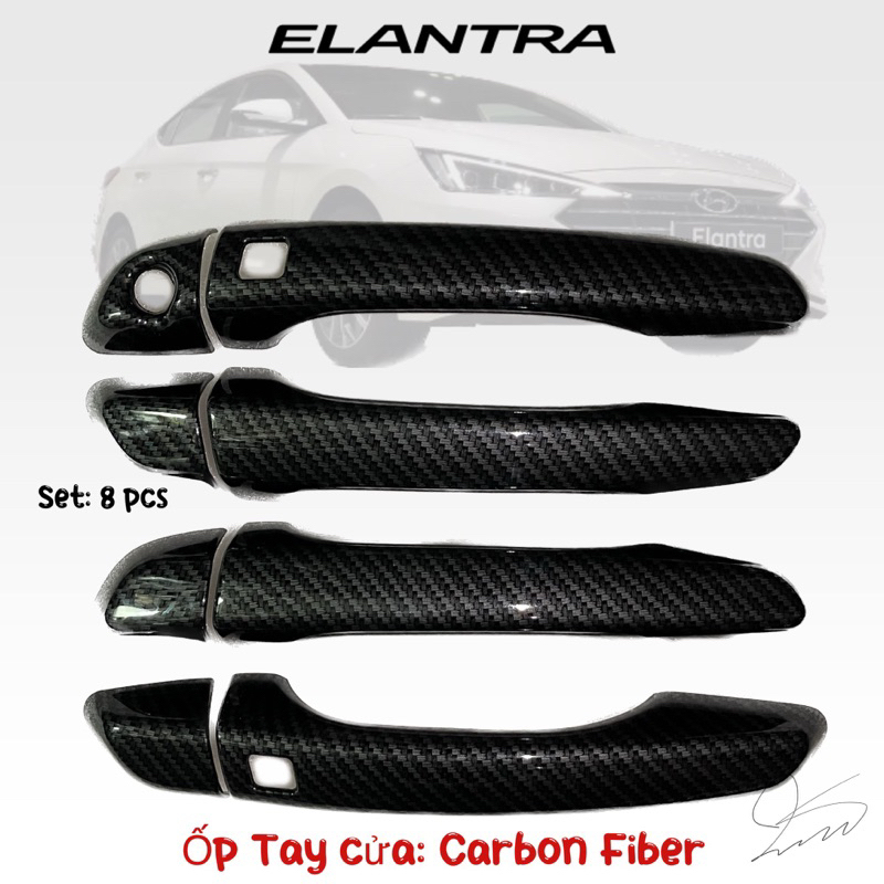 Ốp tay nắm, hõm cửa xe Hyundai Elantra đời 2016- HIỆN NAY - Mẫu Carbon cao cấp