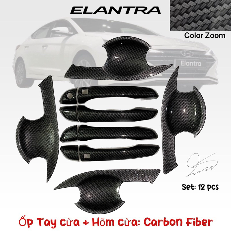 Ốp tay nắm, hõm cửa xe Hyundai Elantra đời 2016- HIỆN NAY - Mẫu Carbon cao cấp