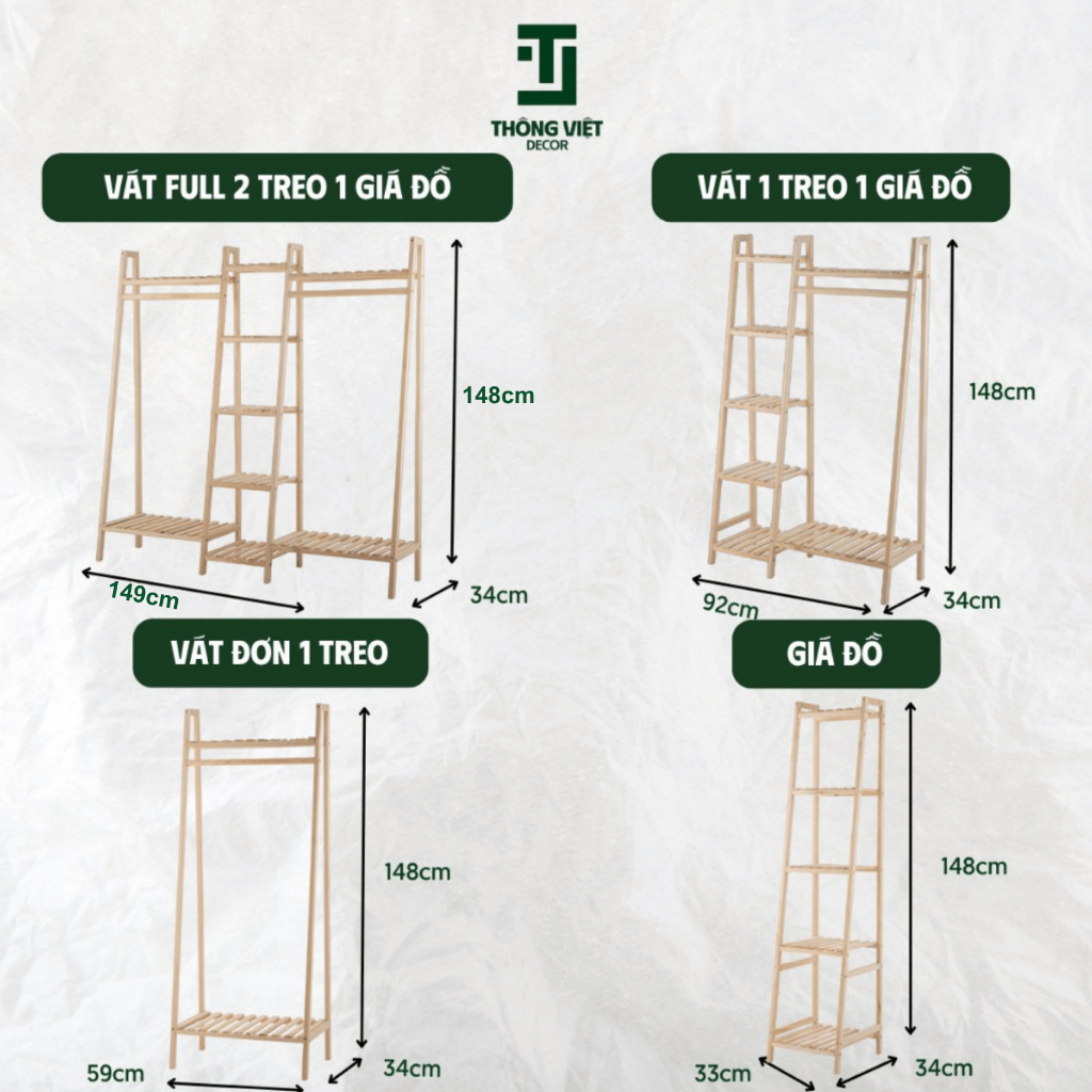 [TV-K003]Kệ Treo Quần Áo Vát Gỗ Tự Nhiên Hàn Quốc Size Nhỏ, Giá Để Giày Túi Xách Trang Trí Decor Phòng