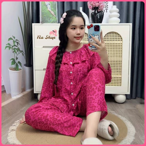 Đồ bộ tole lanh Quần 9 tất Áo cổ bèo Tay dài, chất liệu mềm mát mịn Dễ mặc ở nhà Nữ 40-65kg