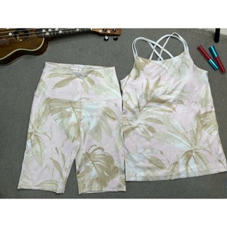 Set đồ tập yogo,gym cho nữ áo dây chéo lưng kết hợp quần legging họa tiết lá nhiệt đới áo có sẵn đệm mút hàng VNXK