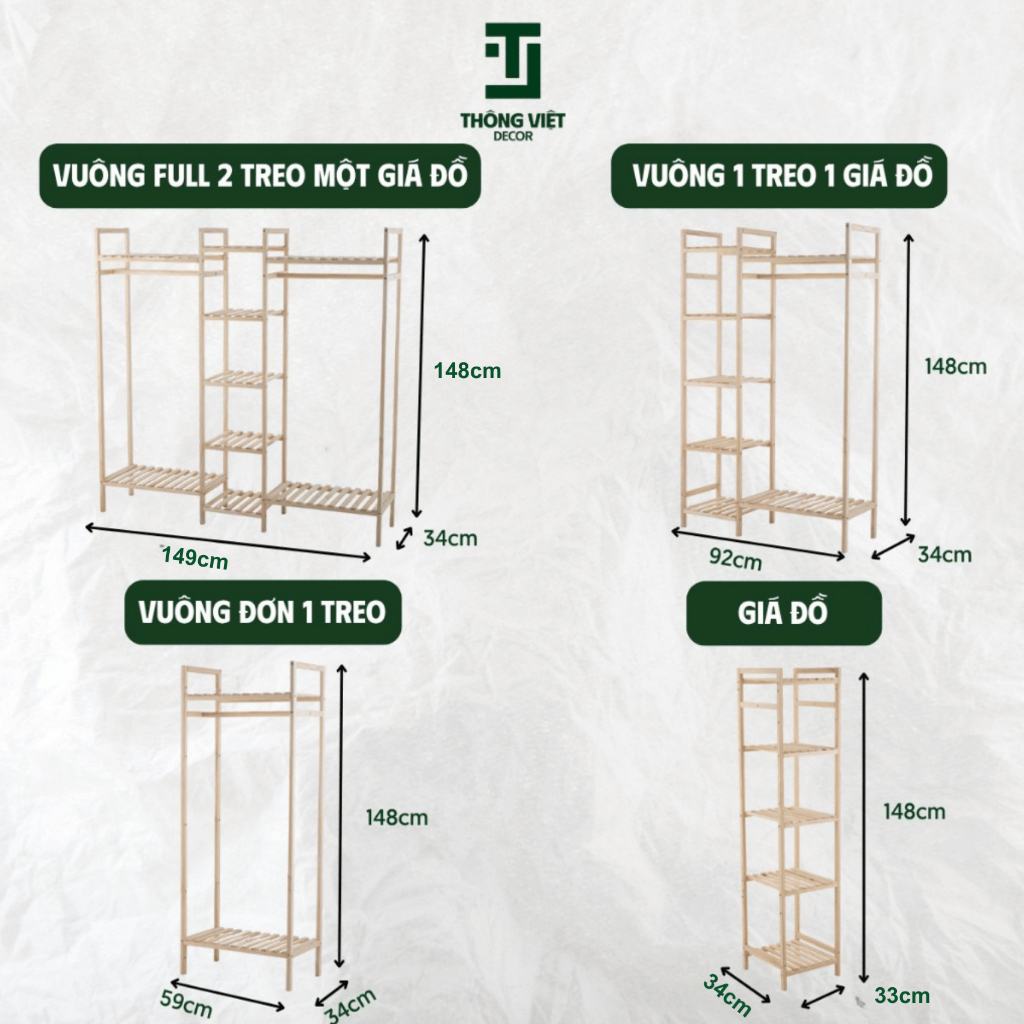 [TV-K004] Kệ Treo Quần Áo Gỗ Vuông Phong Cách Hàn Quốc Size Nhỏ, Giá Đựng Đồ Decor Trang Trí Phòng Ngủ