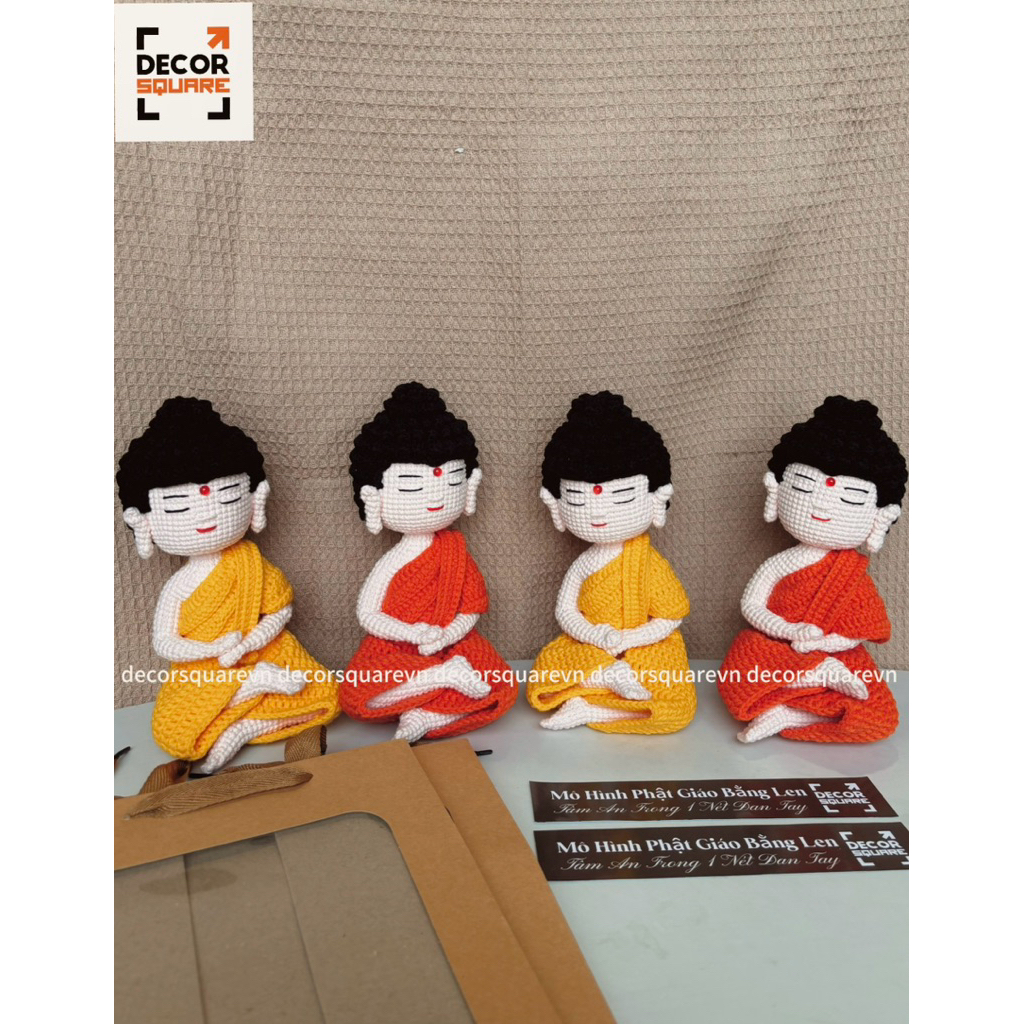 Tượng Phật Len Handmade Ngồi Thiền Decor Square – Cao 22cm - Trang Trí, Quà Tặng Bình An, May Mắn, Phong Thủy