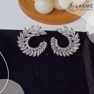 Khuyên tai nữ size lớn sang trọng, khuyên tai tròn đính đá cô dâu Larme accessories -KT294