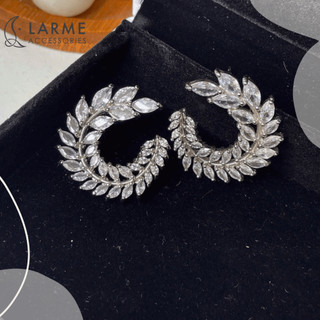 Khuyên tai nữ size lớn sang trọng, khuyên tai tròn đính đá cô dâu Larme accessories -KT294