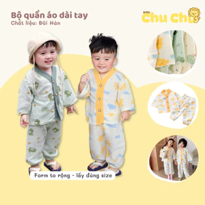 Bộ mặc nhà Cardigan, chất đũi hàn mịn mát mẻ thấm hút mồ hôi cho bé - Chu Chu Babi