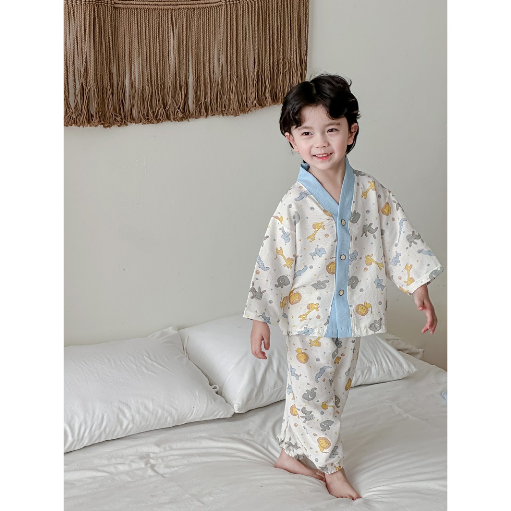 [Mùa hè] Bộ mặc nhà Cardigan, chất đũi hàn mịn mát mẻ thấm hút mồ hôi cho bé - Chu Chu Babi