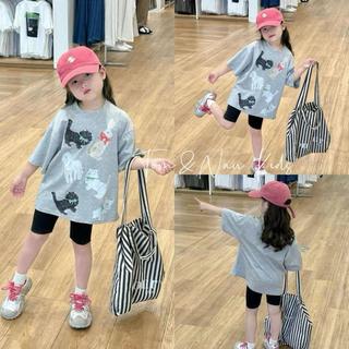 S337-M-[tomnaukids] Set áo thun cộc tay phối quần leggin đùi cho bé gái size từ 9-40Kg