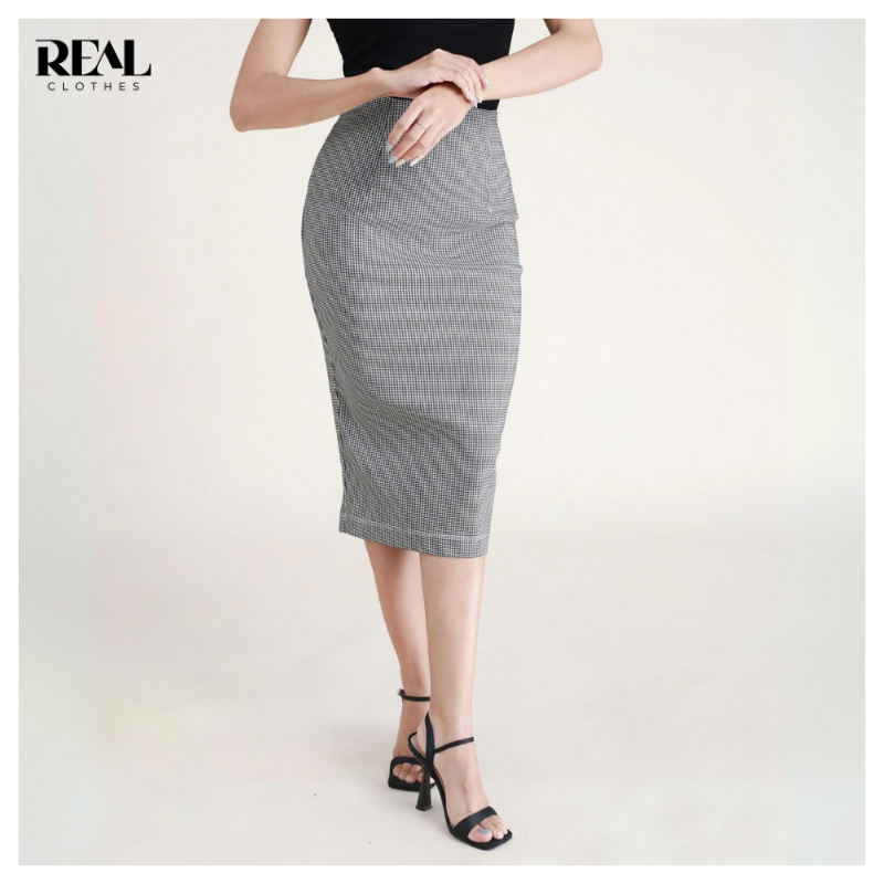 Chân váy bút chì thun dài midi REAL CLOTHES (tổng hợp màu), vải thun co giãn thoải mái, xẻ sau