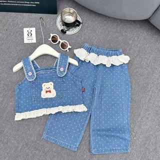 S122-[tomnaukid] Set áo yếm mix ren phối quần suông bèo ren lai cho bé gái size từ 8-30Kg