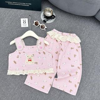 S122-[tomnaukid] Set áo yếm mix ren phối quần suông bèo ren lai cho bé gái size từ 8-30Kg